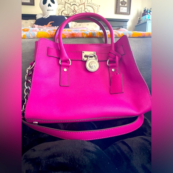 Michael Kors Handbags - Michael Kors Hamilton Hot Pink Tote Bag/Silver Chain Handle